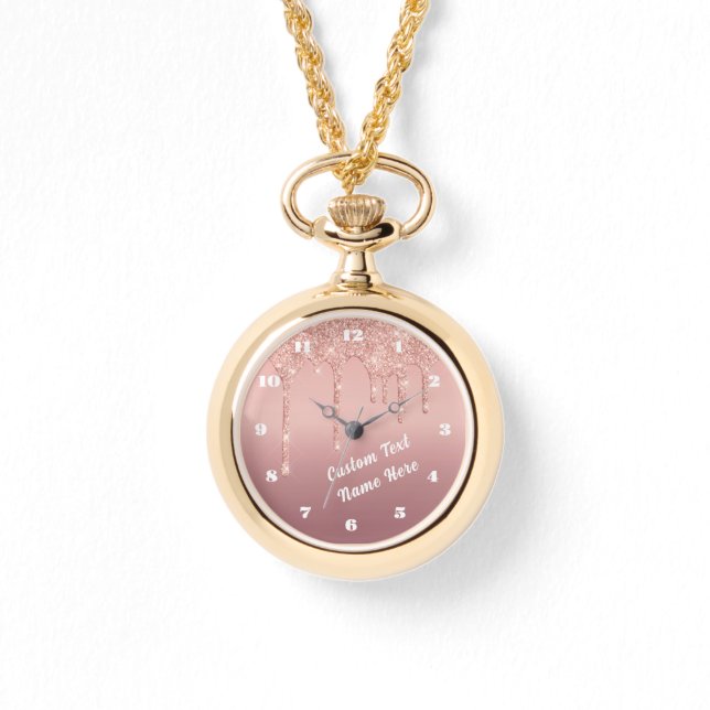 Rose Gold Glitter Sparkly Watch Personalized Text Armbanduhr (Vorderseite)