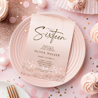 Rose Gold Glitter Süße 16 Geburtstagsfeier Einladung