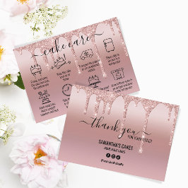 Rose Gold Glitter Thank You Cake Care Instructions Visitenkarte