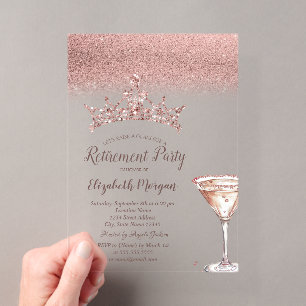 Rose Gold Glitter-Tiara-Martini-Glas Ruhestand  Acryleinladungen