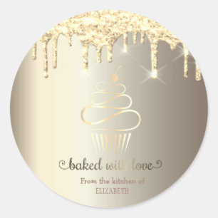 Rose Gold Glitter Tropfen Cupcake Küche Runder Aufkleber