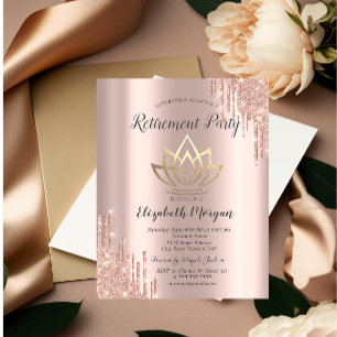 Rose Gold Glitter-Tropfen Goldene Lotus-Ruhestand Einladung