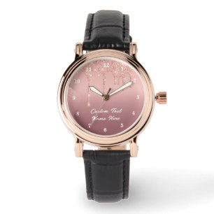 Rose Gold Glitter Uhr mit individuellem Text Namen