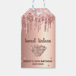 Rose Gold Glitter und Diamant Sweet 16 Geschenkanhänger
