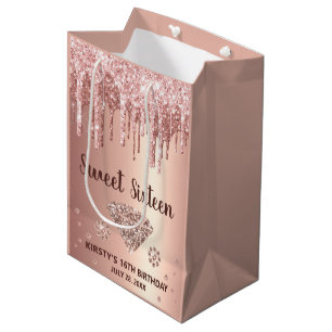Rose Gold Glitter und Diamant Sweet 16 Mittlere Geschenktüte