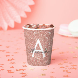 Rose Gold Glitter und Glanz Monogramm Papiertassen Pappbecher