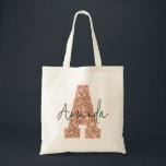 Rose Gold Glitter Varsity Letter Monogram A Tragetasche<br><div class="desc">Beautiful and modern, this rose gold glitter college letter A is the perfect backdrop for adding your name in trendy script font for a custom design. Perfect for varsity sports, sorority big sister gift, or as a bridal party favor she will cherish forever. Glitter detail is a digitally simulated effect....</div>