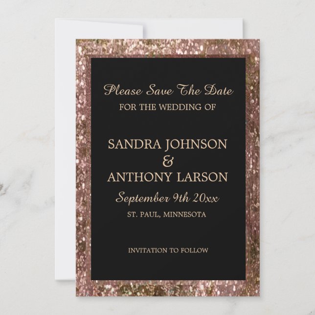 Rose Gold Glitter Wedding Save The Date (Vorderseite)