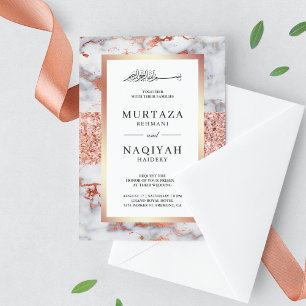 Rose Gold Glitter Weißer Marmor Muslimische Hochze Einladung