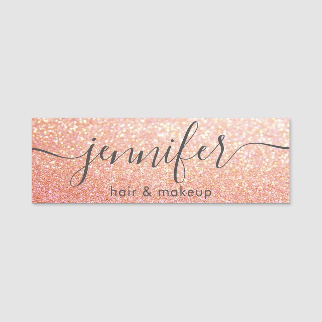 Rose Gold Glitterie moderne Mode Namensschild (Vorderseite)