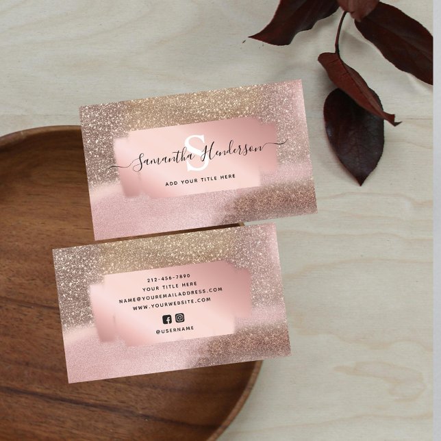 Rose Gold Glitterie Pastel Glam Wasserfarben Pinse Visitenkarte (Von Creator hochgeladen)