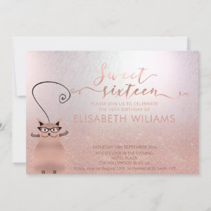 Rose gold glitterombre kalligraphie lustige Katze Einladung