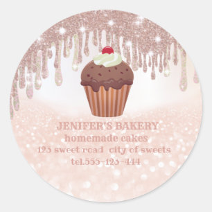 Rose Gold glitterte hausgemachte Kuchen und Lecker Runder Aufkleber