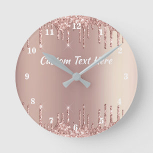 Rose Gold Glitteruhr Personalisierter Text Name Runde Wanduhr