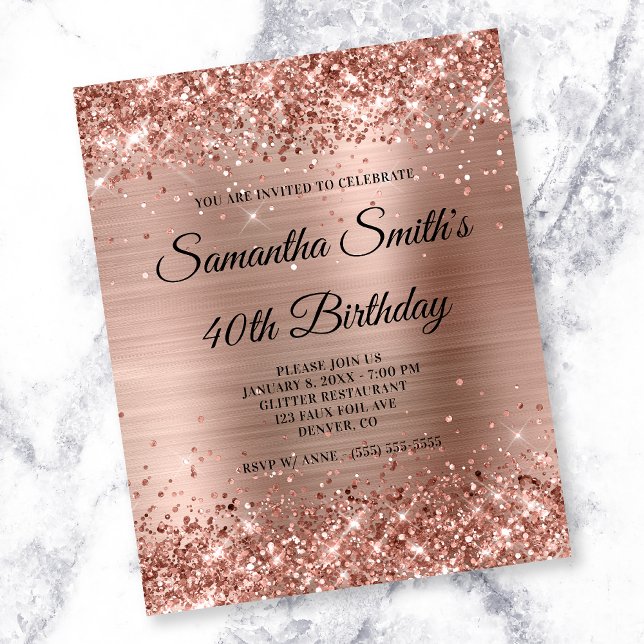 Rose Gold Glittery Foil 40. Geburtstag Einladung Flyer (Von Creator hochgeladen)