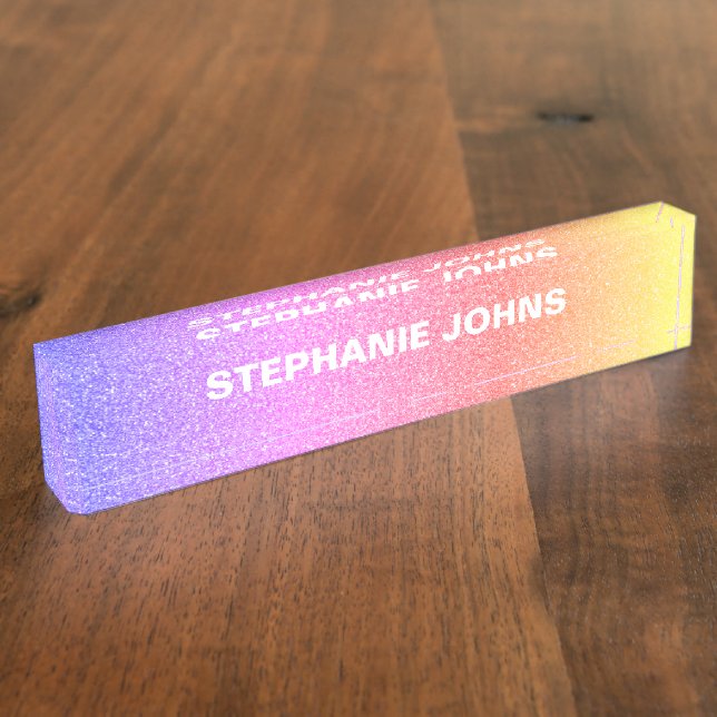  Rose Gold Glittery Monogram Pink Ombre Klasse Namensplakette (Seite)