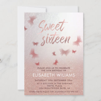 Rose Gold glittery ombre charmanter Schmetterling  Einladung