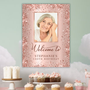 Rose Gold Glitzer 100. Geburtstag Foto Willkommen Poster