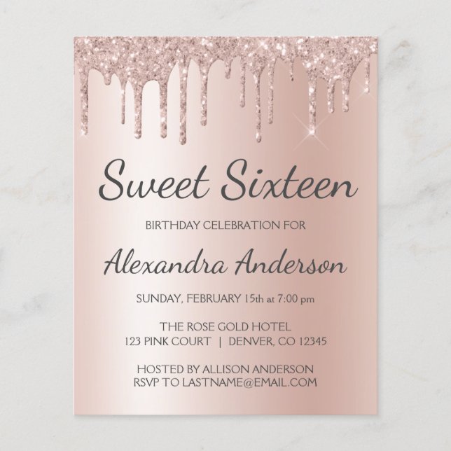 Rose Gold Glitzer 16 . Geburtstag Geburtstag Flyer (Vorne)