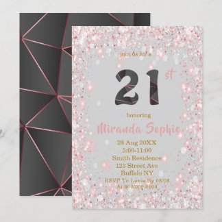 Rose Gold Glitzer 21. Geburtstag Einladungen