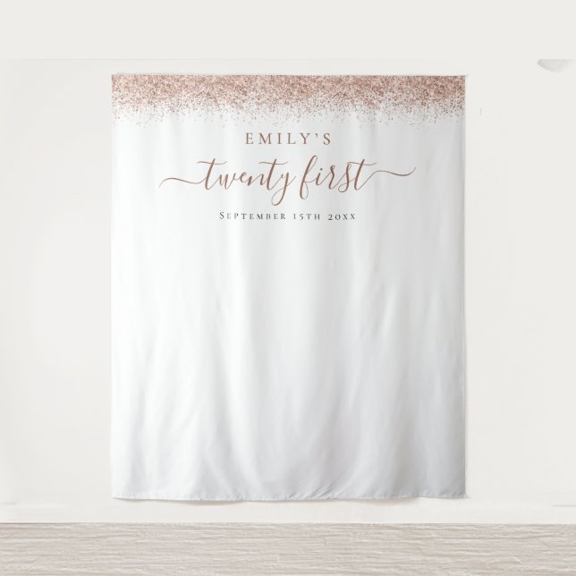Rose Gold Glitzer 21. Geburtstag Foto Hintergrund  Wandteppich (Vorderseite)