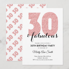 Rose Gold Glitzer 30 & fabelhafte Geburtstagsparty Einladung
