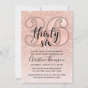 Rose Gold Glitzer 36. Geburtstag Einladung
