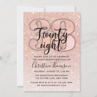 Rose Gold Glitzer 38. Geburtstag Einladung