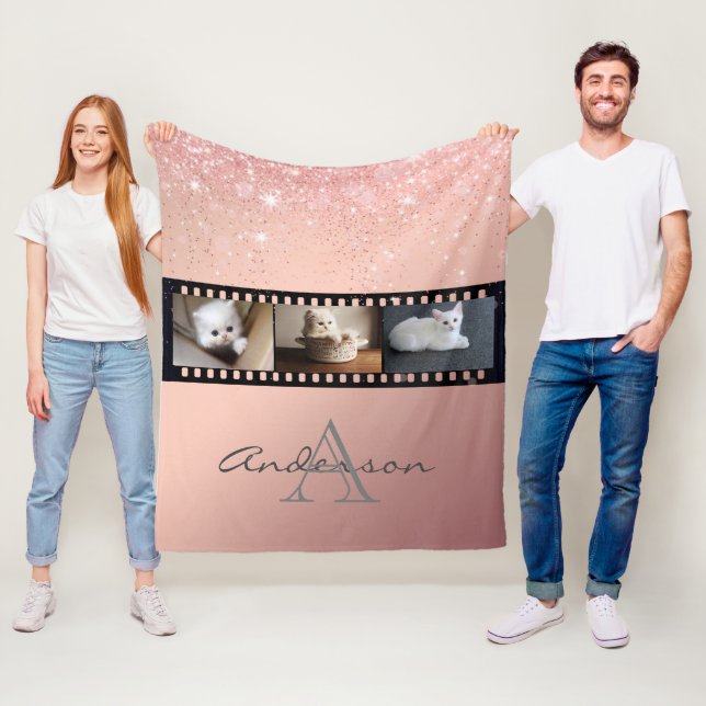 Rose Gold Glitzer 3 Foto Filmstreifen Collage Fleecedecke (Beispiel)