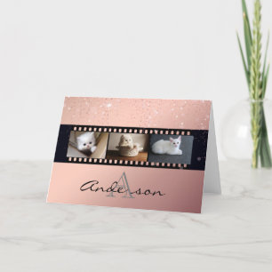 Rose Gold Glitzer 3 Foto Filmstreifen Collage Karte