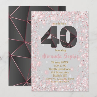 Rose Gold Glitzer 40. Geburtstag Einladungen