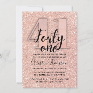 Rose Gold Glitzer 41. Geburtstag Einladung