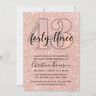 Rose Gold Glitzer 43. Geburtstag Einladung