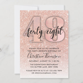 Rose Gold Glitzer 48. Geburtstag Einladung