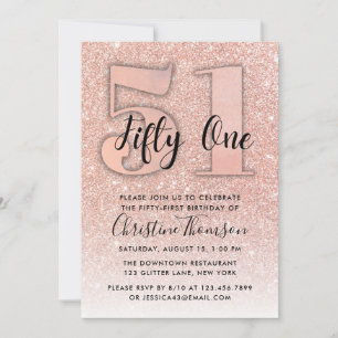 Rose Gold Glitzer 51. Geburtstag Einladung