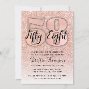 Rose Gold Glitzer 58. Geburtstag Einladung