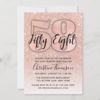 Rose Gold Glitzer 58. Geburtstag Einladung