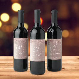 Rose Gold Glitzer 60. Geburtstagsparty Weinetikett