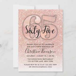 Rose Gold Glitzer 65. Geburtstag Einladung