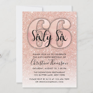 Rose Gold Glitzer 66. Geburtstag Einladung