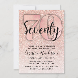 Rose Gold Glitzer 70. Geburtstag Einladung