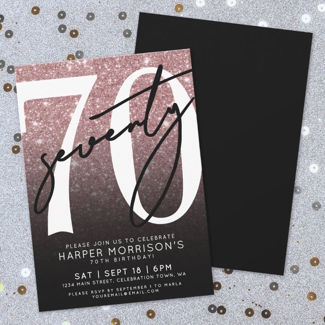 Rose Gold Glitzer 70. Geburtstag Einladung (Rose Gold Glitter 70th Birthday Invitation)