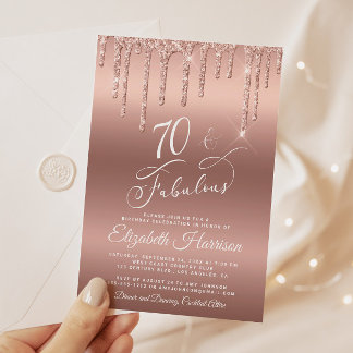 Rose Gold Glitzer 70. Geburtstagsparty Einladung