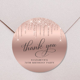 Rose Gold Glitzer 70. Geburtstagsparty Vielen Dank Runder Aufkleber