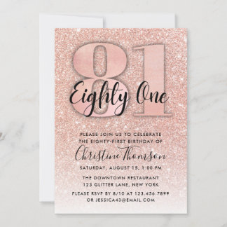 Rose Gold Glitzer 81. Geburtstag Einladung