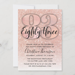 Rose Gold Glitzer 83. Geburtstag Einladung