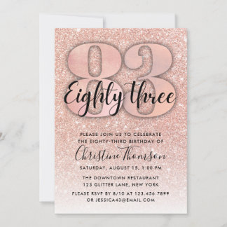 Rose Gold Glitzer 83. Geburtstag Einladung