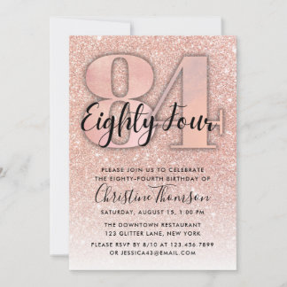 Rose Gold Glitzer 84. Geburtstag Einladung