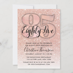 Rose Gold Glitzer 85. Geburtstag Einladung