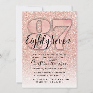 Rose Gold Glitzer 87. Geburtstag Einladung